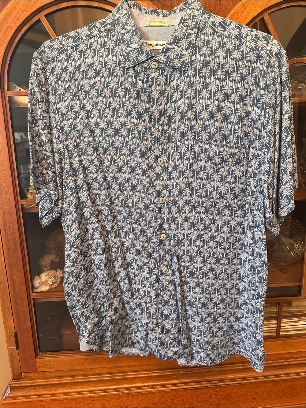 Tommy Bahama Blue Palm-Print Button Down Short-Sleeve Shirt